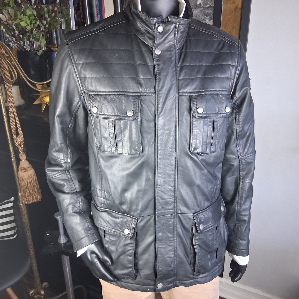 Milestone 100% Lamb Leather Men's Black Military Field Jacket Size L